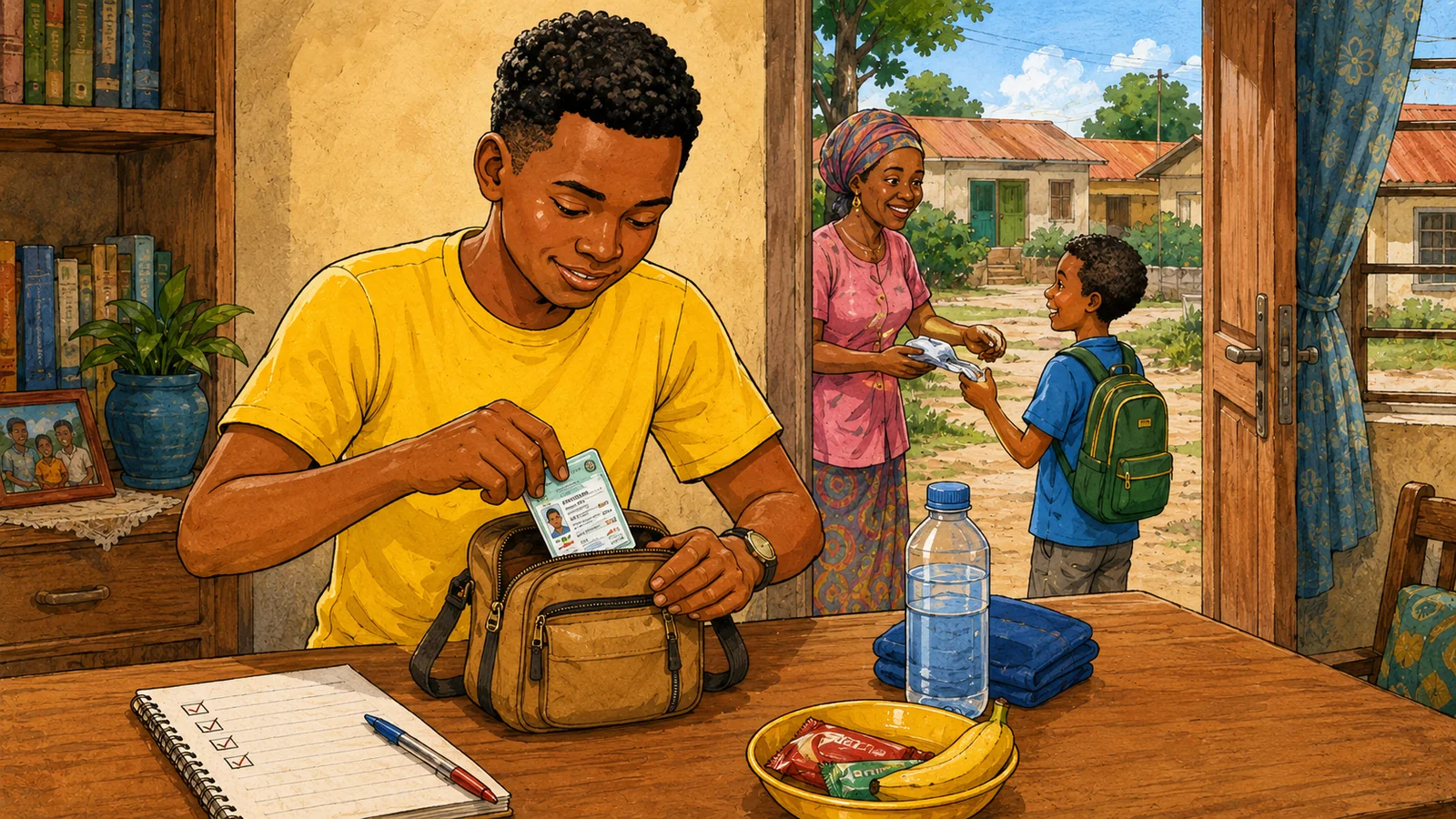 Nigerian voter preparing a small bag with PVC, water and essentials before leaving for a polling unit