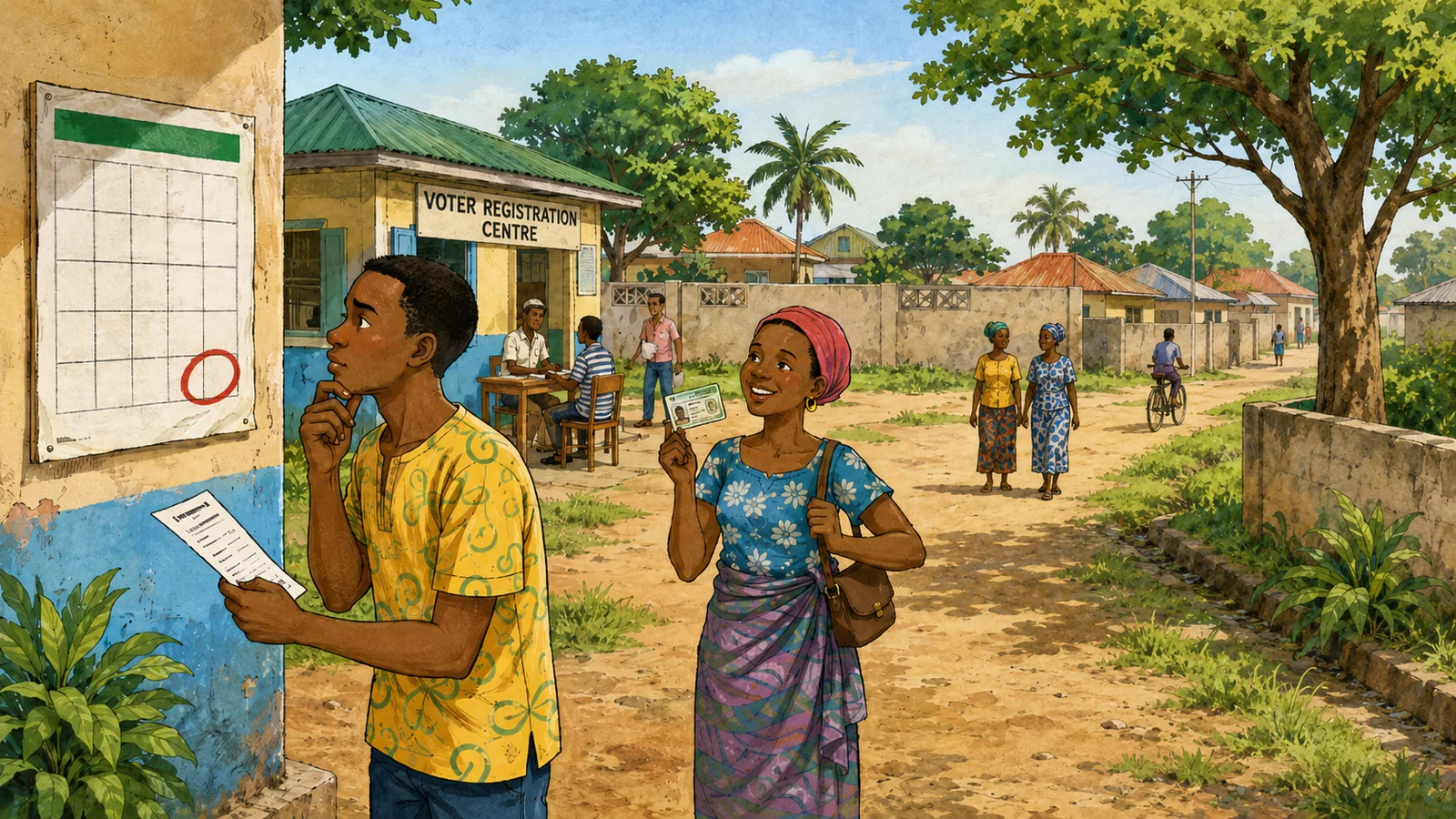 Nigerian voter checking a calendar while waiting to collect a Permanent Voter's Card
